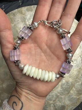 Elegant Purple and White Beaded Bracelet